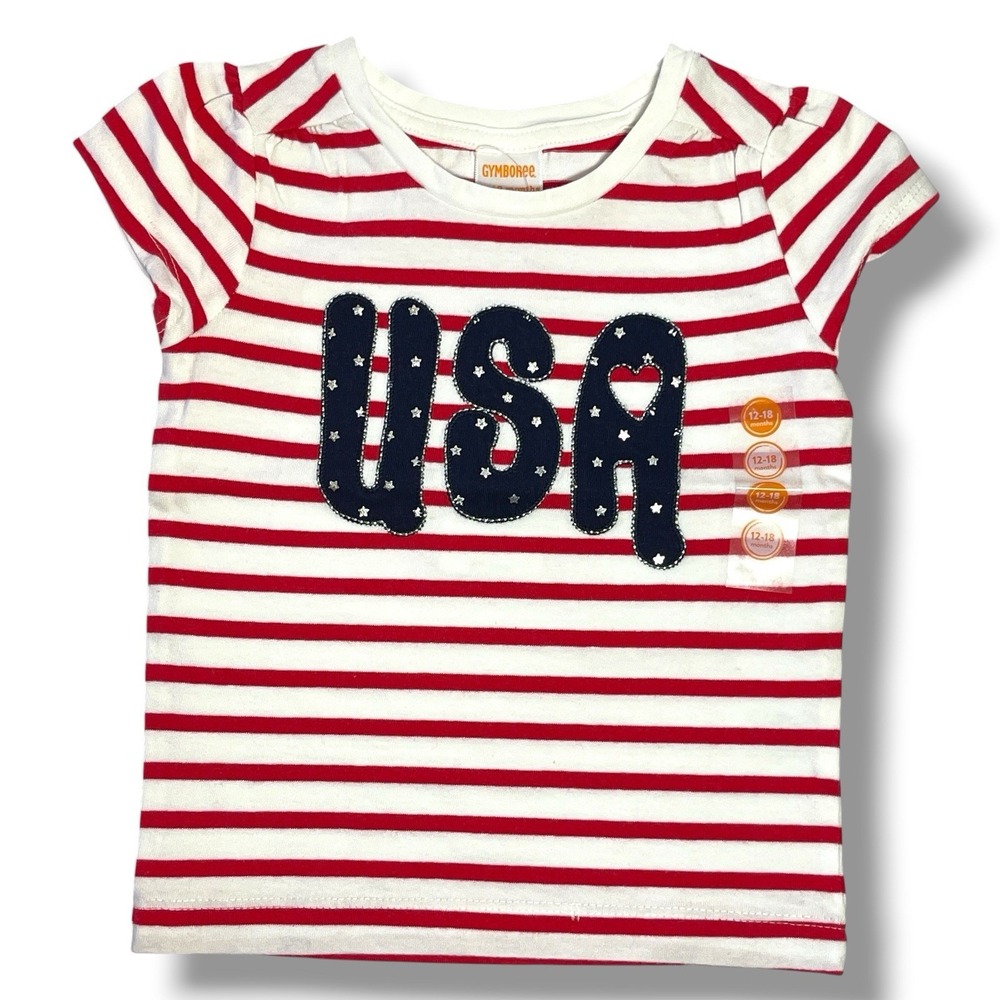 Gymboree 2016 Red White & Cute Line Embroidered Sequins Top Girls Sz 12-18M New